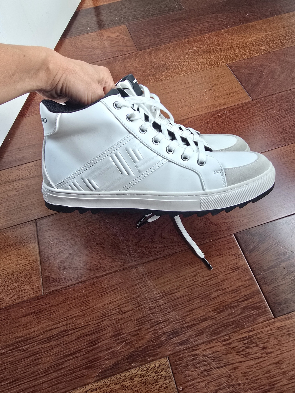 Karl Lagerfeld White High-Top Sneakers with Gray Accents